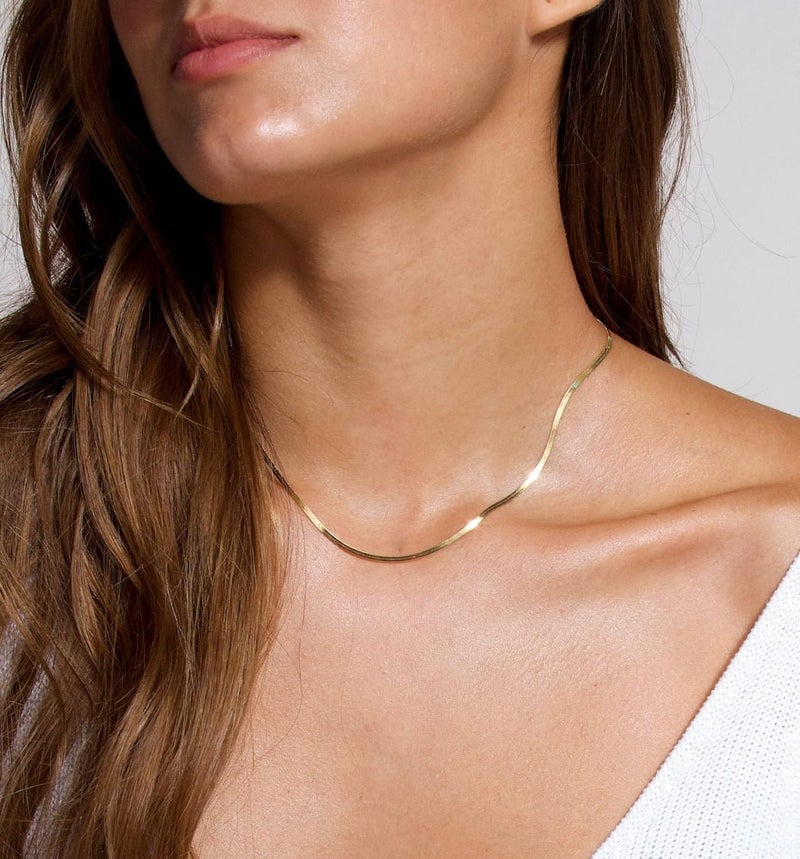 Tewiky Gold Chain Necklace for Women, 14k Gold Plated Thin Beaded Wave Box Chain Necklace Dainty Gold Necklace Simple Layered Gold Choker Necklaces Minimalist Gold Link Chain Necklace Trendy Jewelry for Women - Image 2
